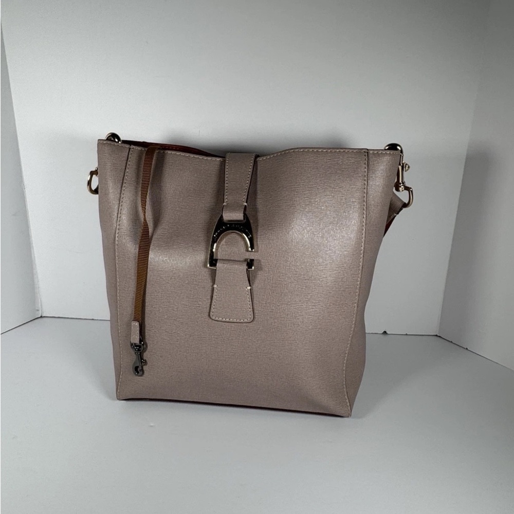 Dooney & Bourke Saffiano Leather Ashby Blush Bucket Purse Shoulder Bag Gold Hook